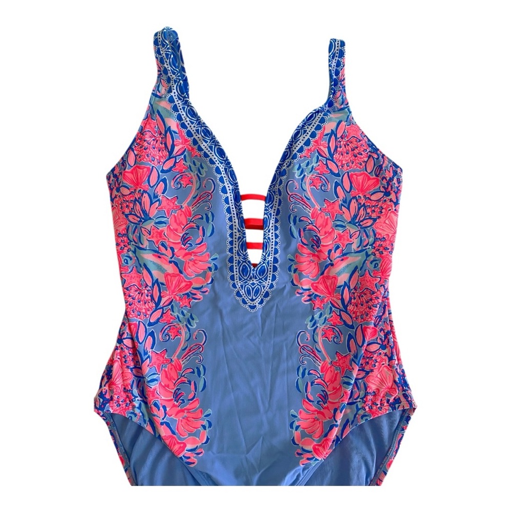 Lilly Pulitzer Jaspen Swimsuit Shrimply the Best Sz 14 Blue Peri Bathing Suit - Picture 5 of 8